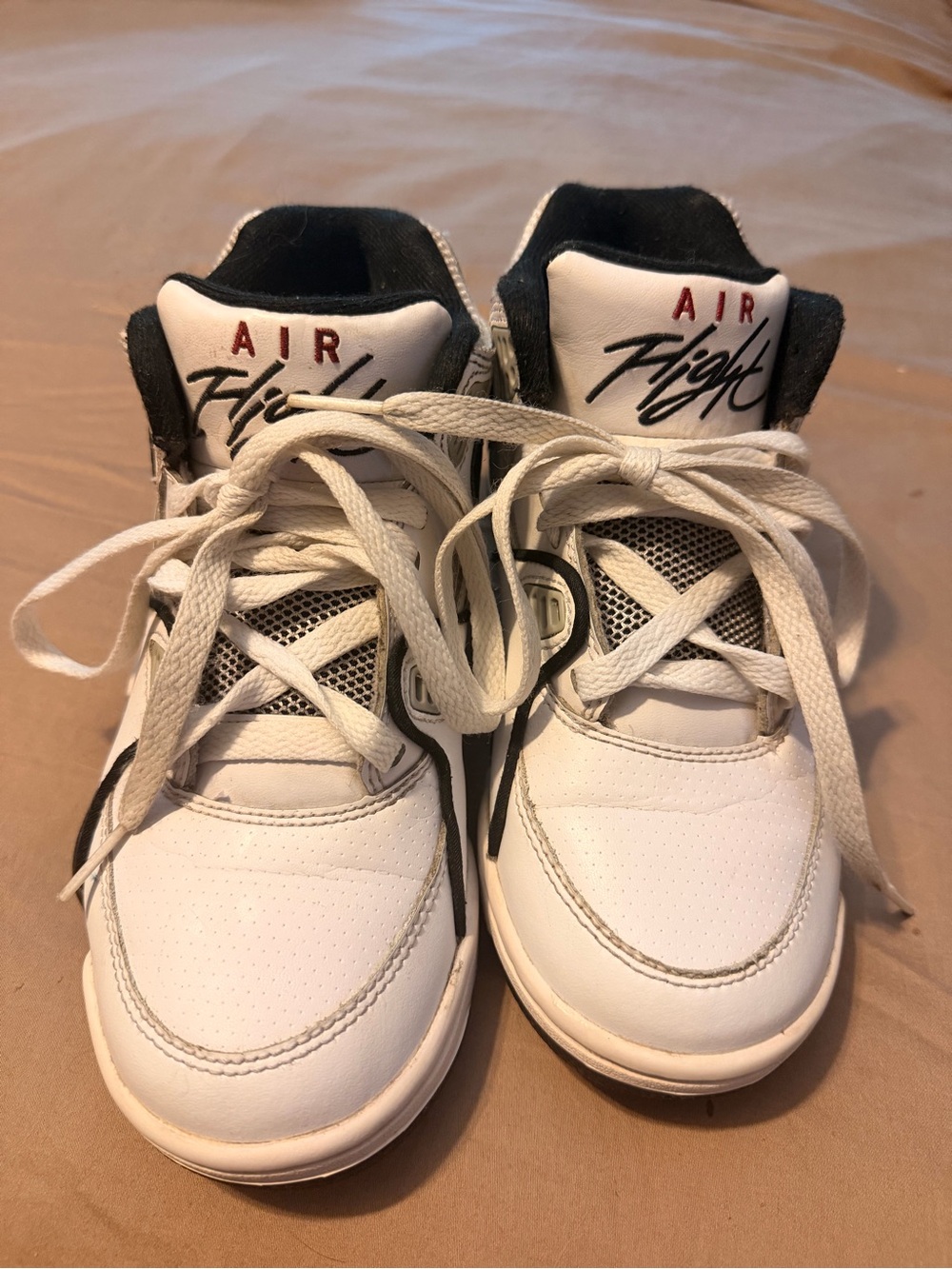 Nike White and Black Kids Air Flight High-Top Sneakers